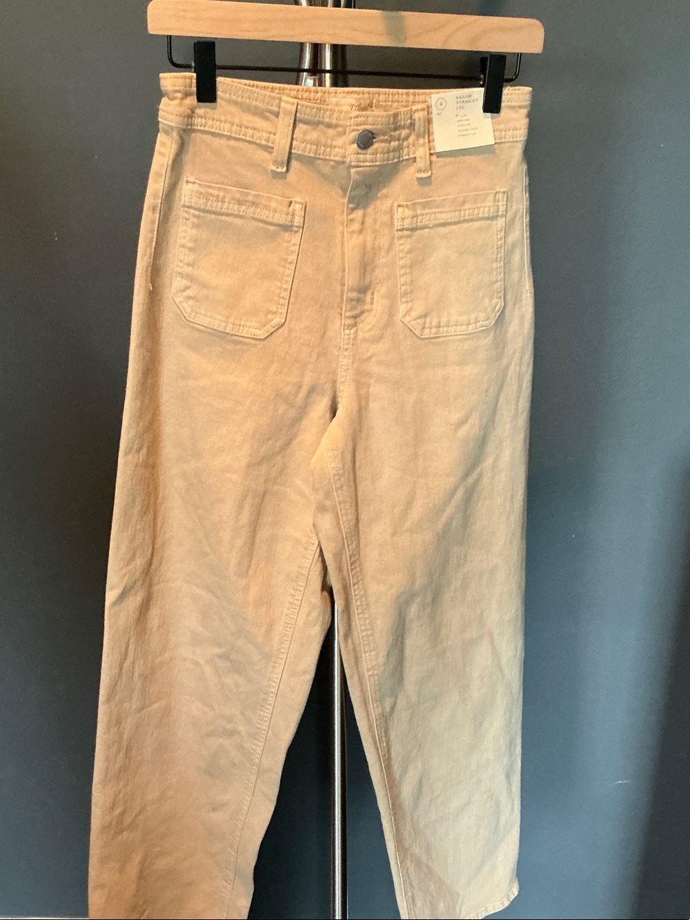 High-Waist Beige Cotton Pants